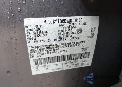 2013 Ford Explorer Limited z USA, uszkodzony, nr VIN 1FM5K7F84DGC16786